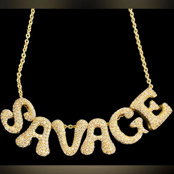 EXOl Custom Savage Hearts - Gold Crystal Necklace - Picture 2 of 6